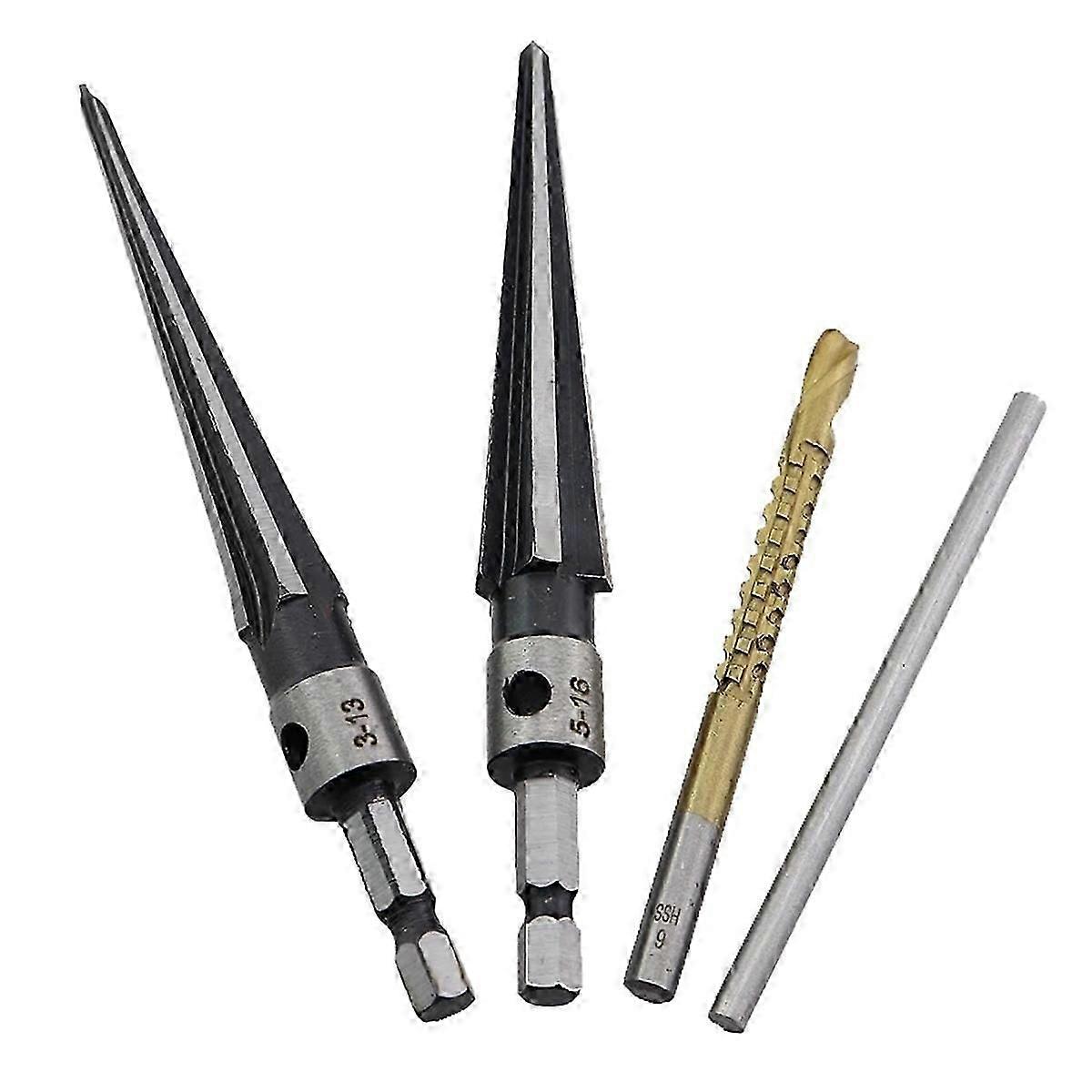 1 Set Carbon Steel Taper Reamer Set of Four Hexagonal Shank Woodworking Taper Reamer Set