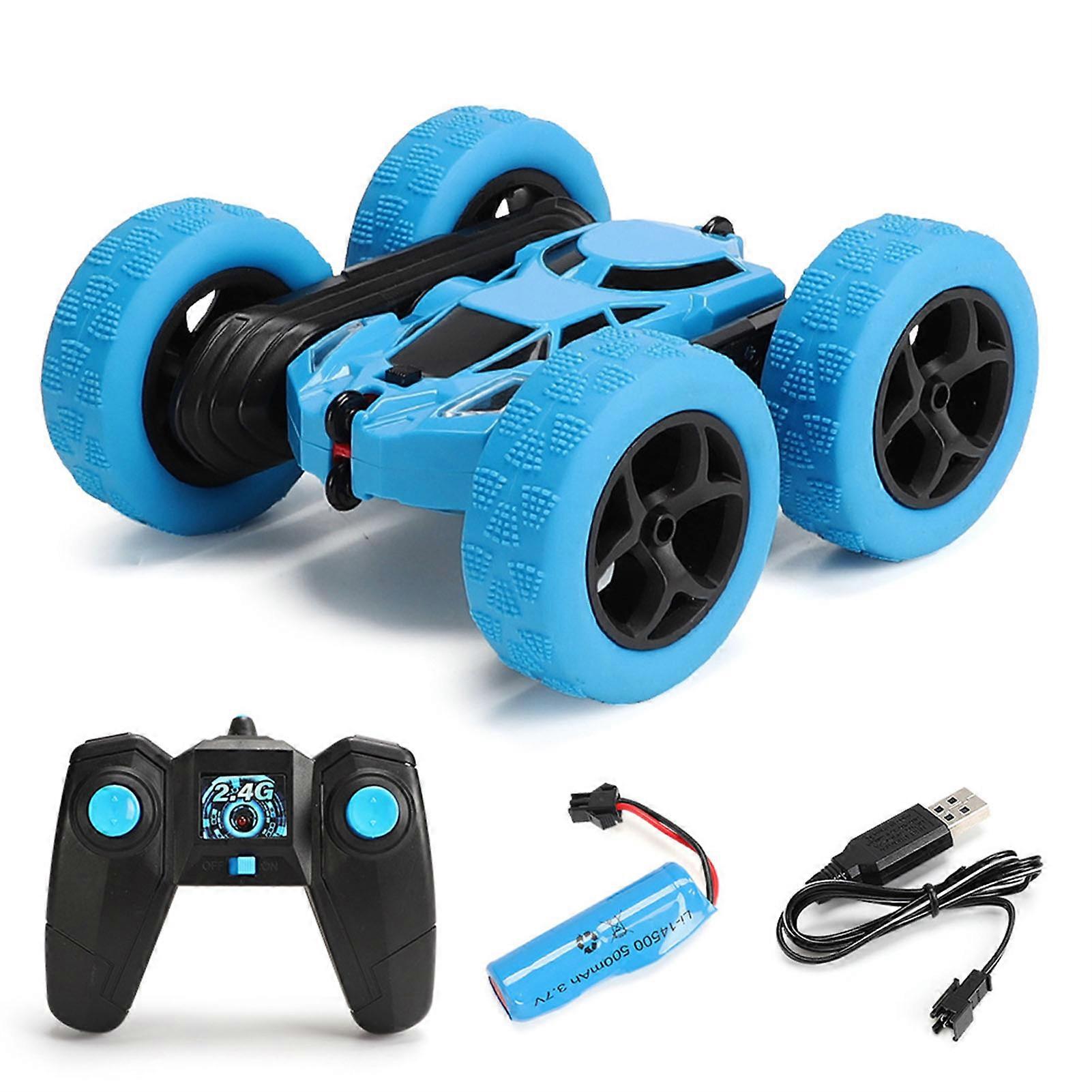 Remote Control Stunt Car Double Sided 360° Flip Dual Color Lighting 50m Control Range 2.4Ghz RC Car Toy Blue