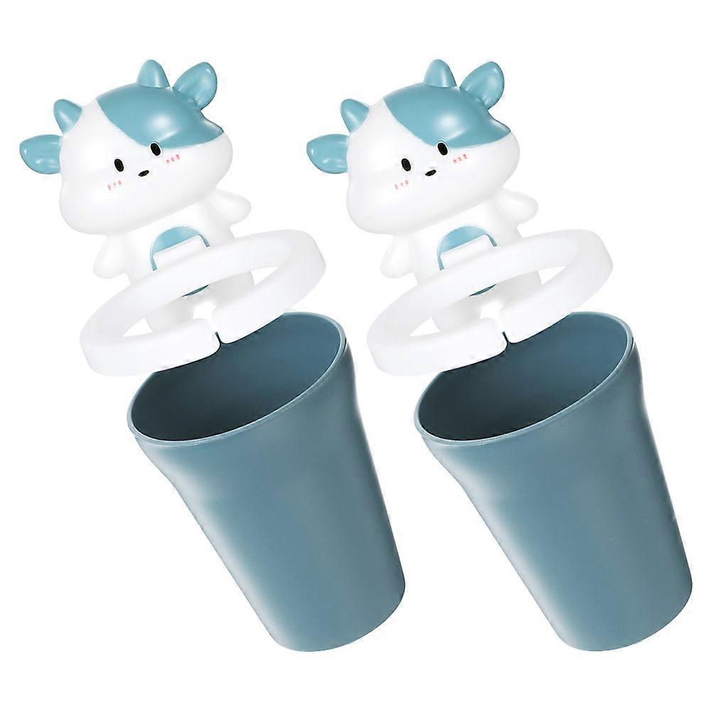 Cute Cartoon Animal Toothbrush Holder with Cup for Kids Made of Safe PP Material Dark Blue Easy to Clean for Storage 2pcs
