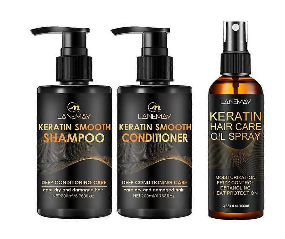 Keratin Shampoo and Conditioner and Spray Set, Shampoo & Conditioner Set Nourishing & Moisturizing Formula for Dry Damaged Curly Straight or Color Tre