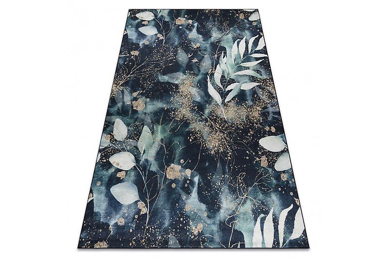 ANDRE 1336 washing carpet Leaves anti-slip - black / turquoise