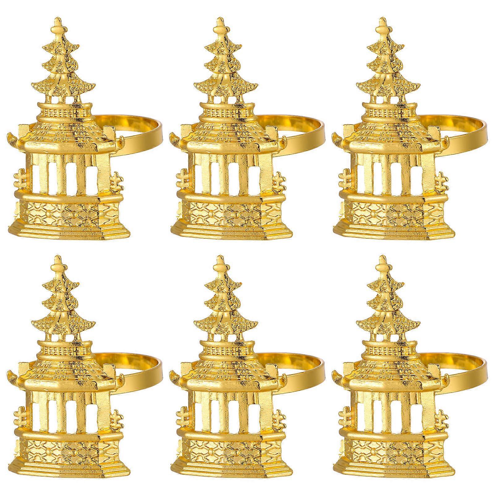 Golden Alloy Napkin Rings Set of 6 for Party Use Elegant Table Decorations with Mouth Circle Design