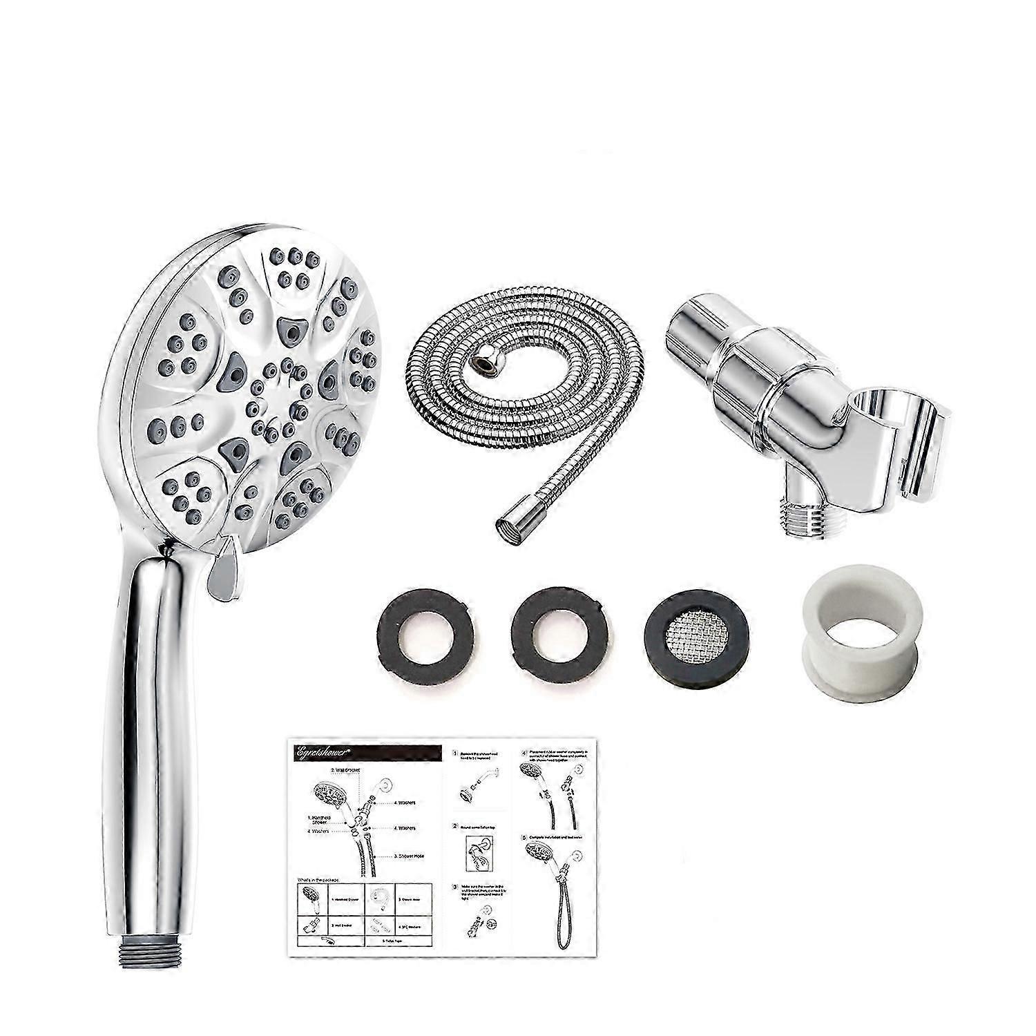 6 Functions Handheld Shower Head Set, High Pressure High Flow Bathroom Hand Held Showerhead Tool-free 1-min Installation