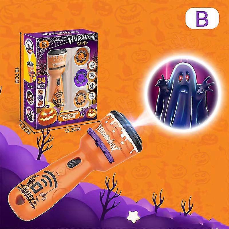 2025 Halloween Children Projector Flashlight, 3 Cards, 24 Halloween Patterns