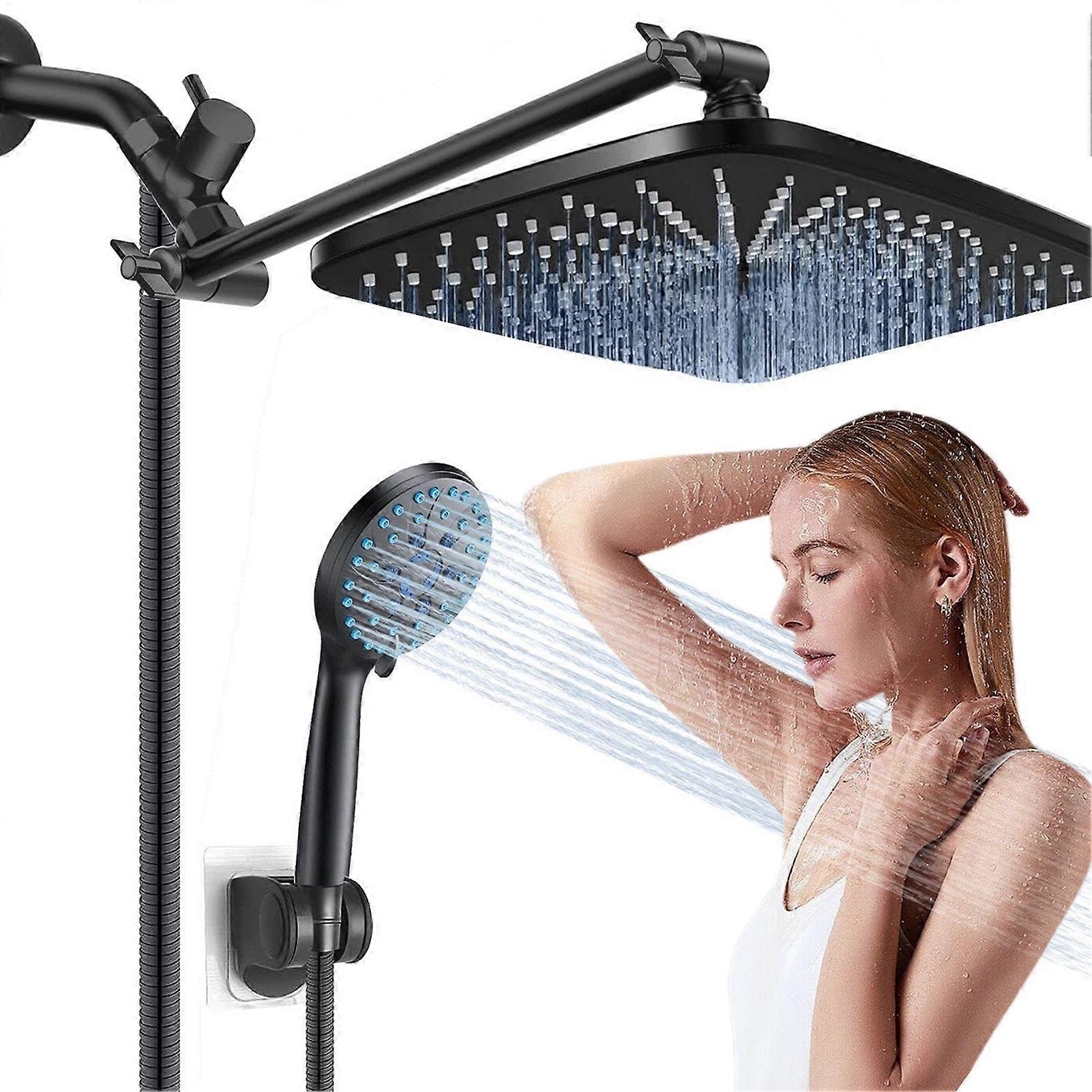 High-Pressure Shower Head with 5 Modes, Smart Adjustment Rod, Black Showerhead Filter for Home, Apartment, and Dorm Use