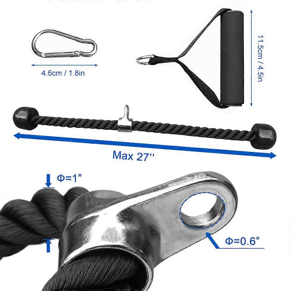 7pcs 27in Black Triceps Push Down Rope Set with Handles & Clips