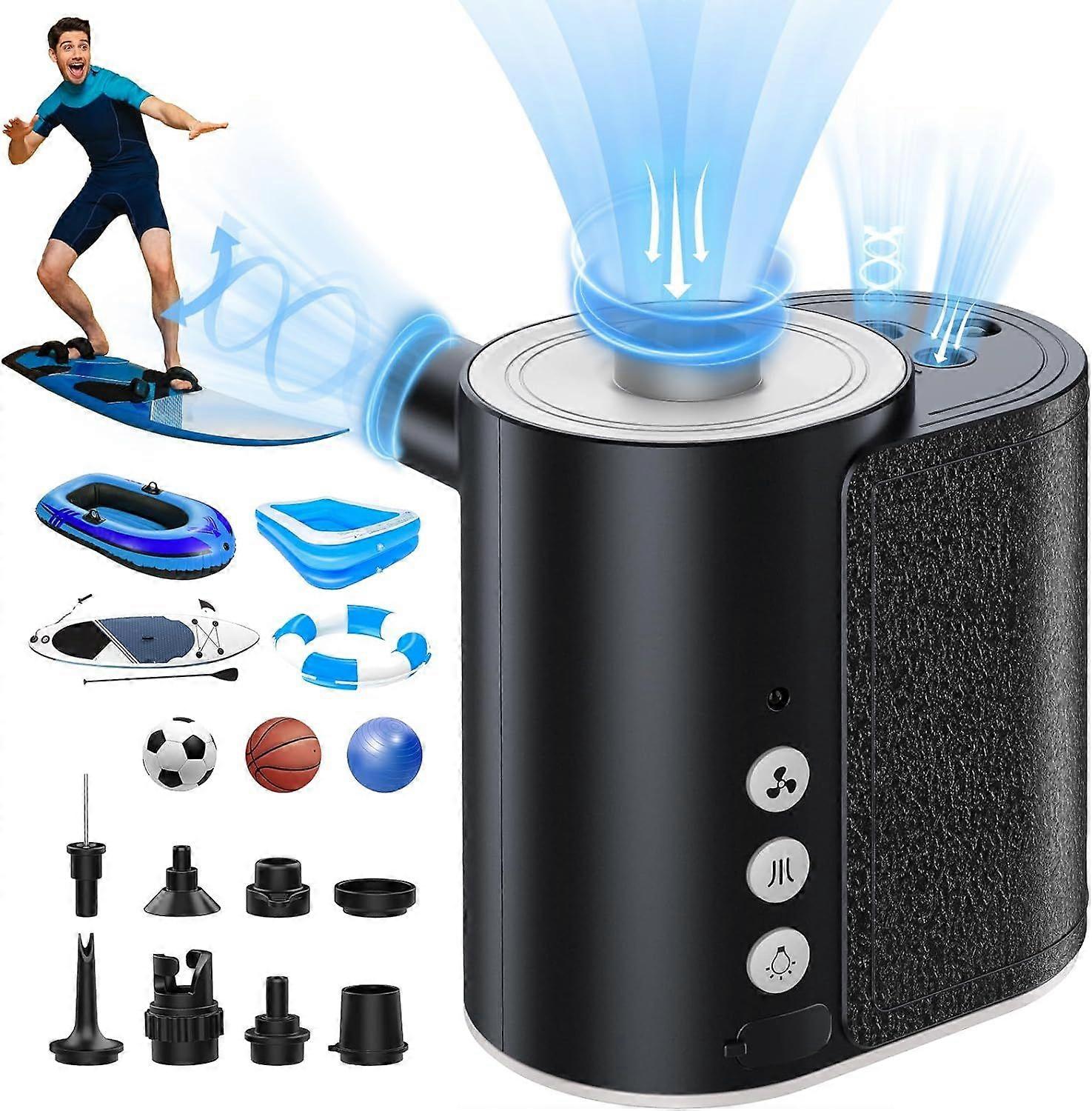 Electric Air Pump for Air Mattress, 20PSI Air Pump for Inflatables with LED Light, 8 Nozzles