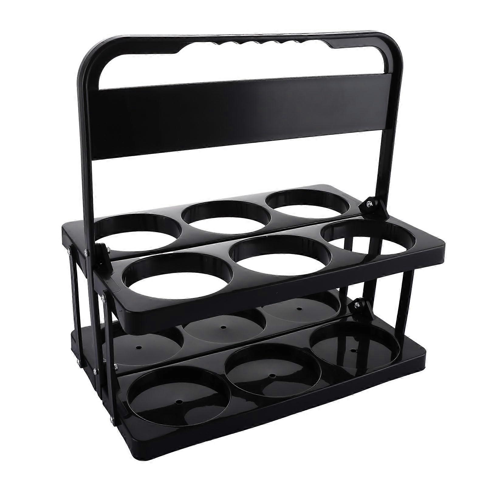 Milk Bottle Holder Foldable Plastic Drink Carrier, 6 Holes Reusable Beer Bottle Carrier, Wine Bottle Carrier With Handle, (Black)