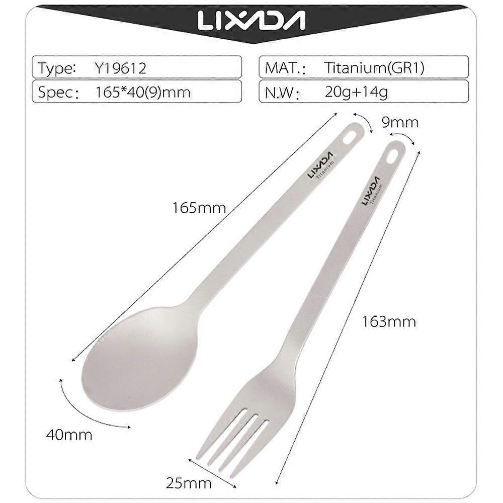 Lixada Lightweight Titanium Dinner Fork and Spoon Flatware Cutlery Set for Home Camping Hiking Backpacking Picnic