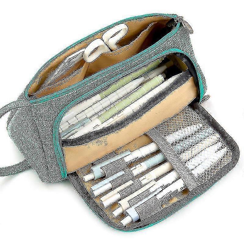 学生ペンペンケース学校文房具化粧品バッグ大容量--ミントグリーン