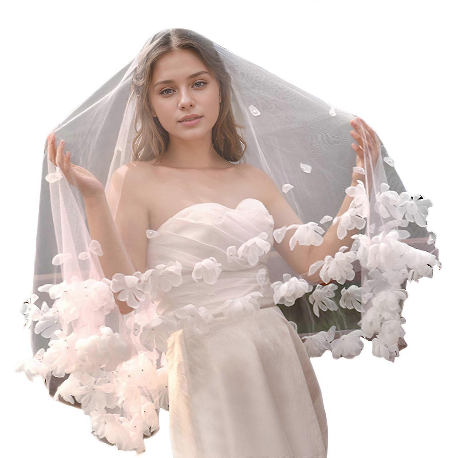 Sophisticated Custom Wedding Headpiece Displaying 3D Petal Appliques And Beaded Elements Multicolor