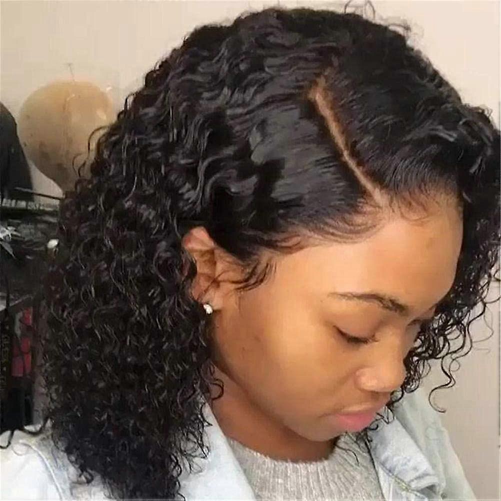Short Bob Wigs Deep Wave Rose Net Wigs Glueless Machine Made Brazilian Hair Curly Bob Cap Size Medium