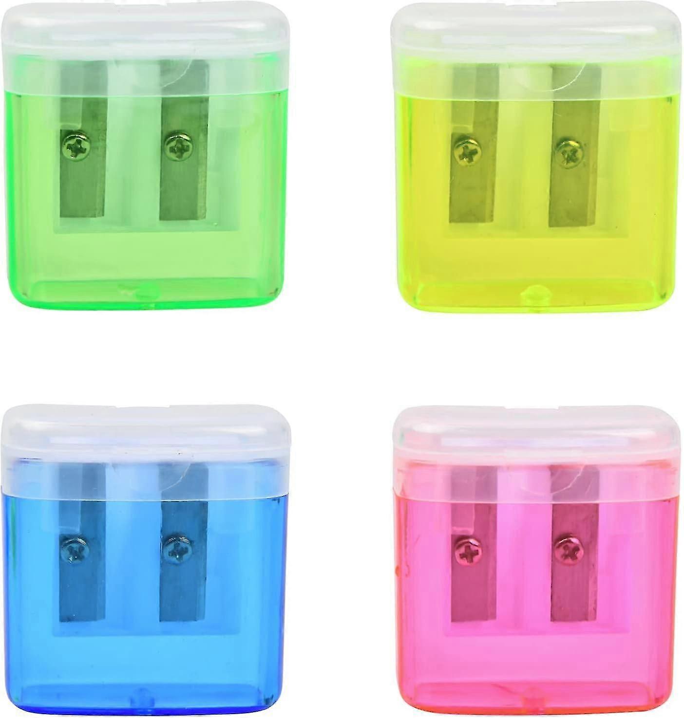 Kids Manual Pencil Sharpener with Container, Dual Hole & Lid for Party Bags