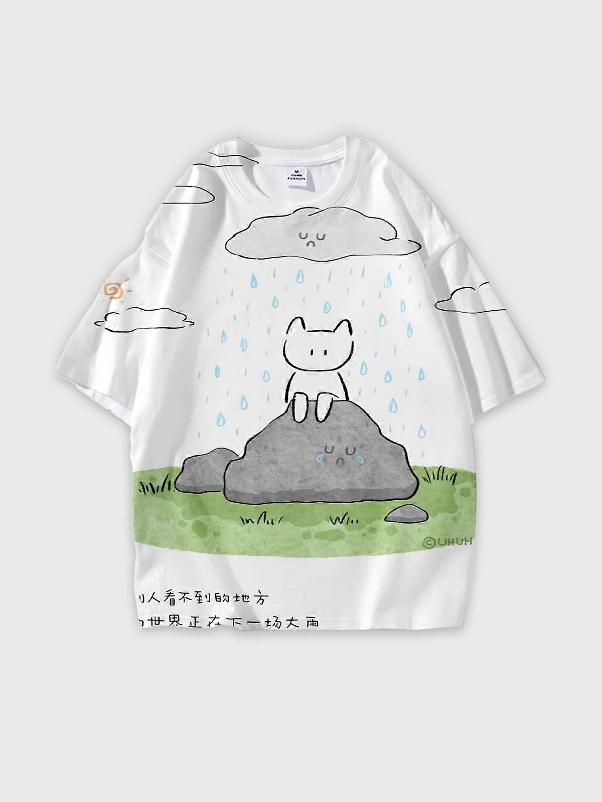 T-Shirt Round Neck, Loose Short Sleeve Pattern Graphic Tee, Unisex Summer Casual Top W1021