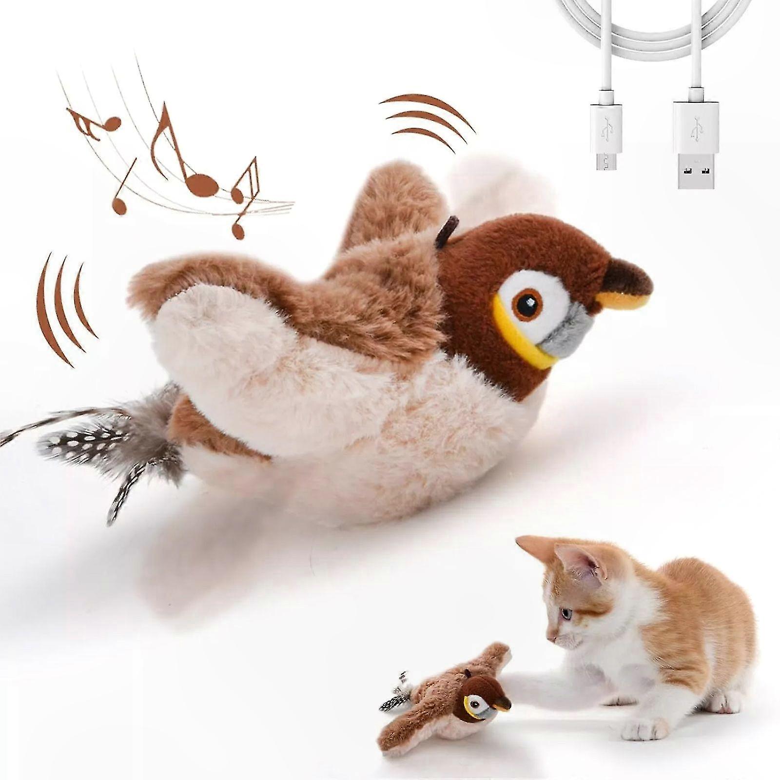 Interactive Flying Bird Cat Toy with Flapping Wings, Sparrow Design for Playful Felines