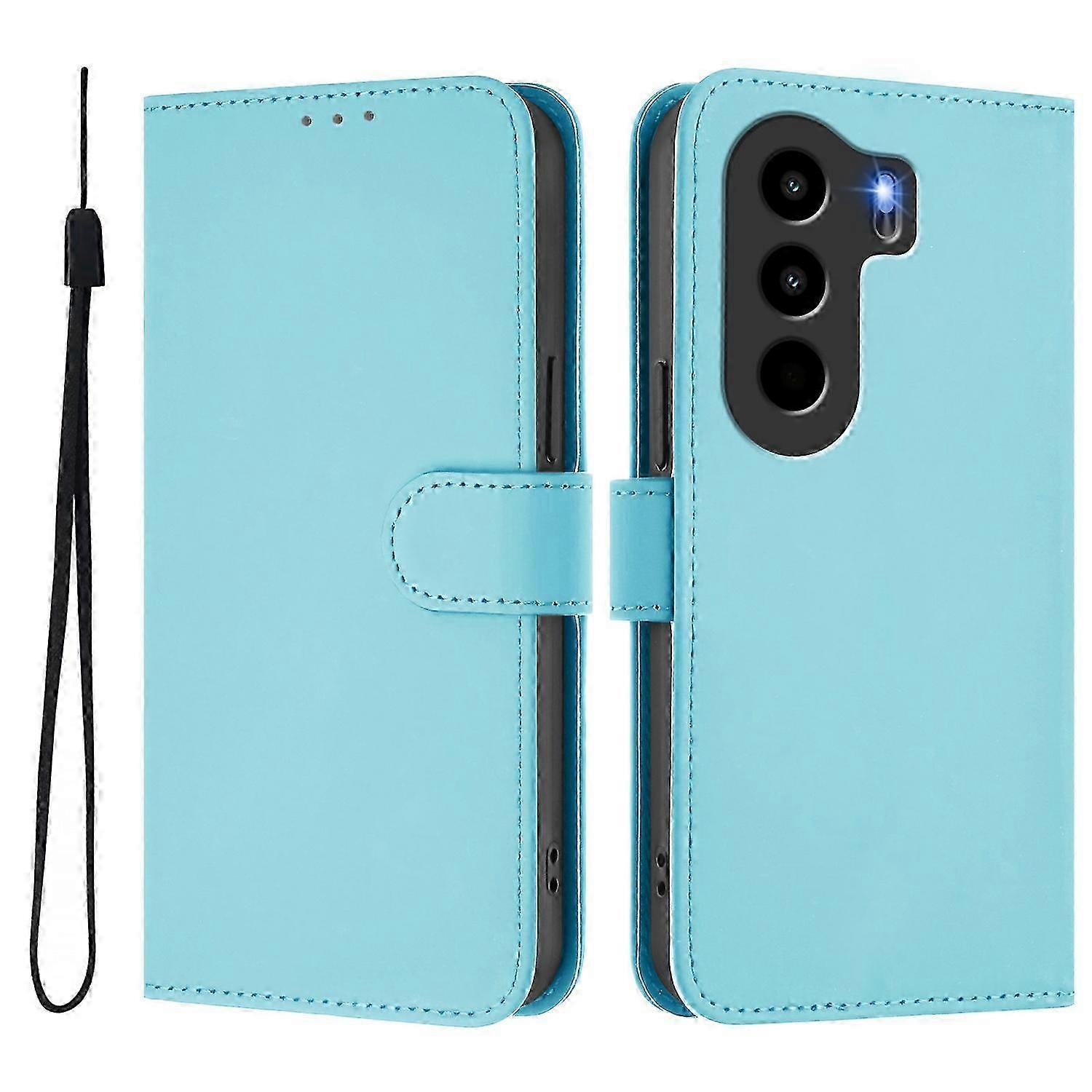 For itel Power 70 4G Case Solid Color Wallet Leather Phone Cover with Strap