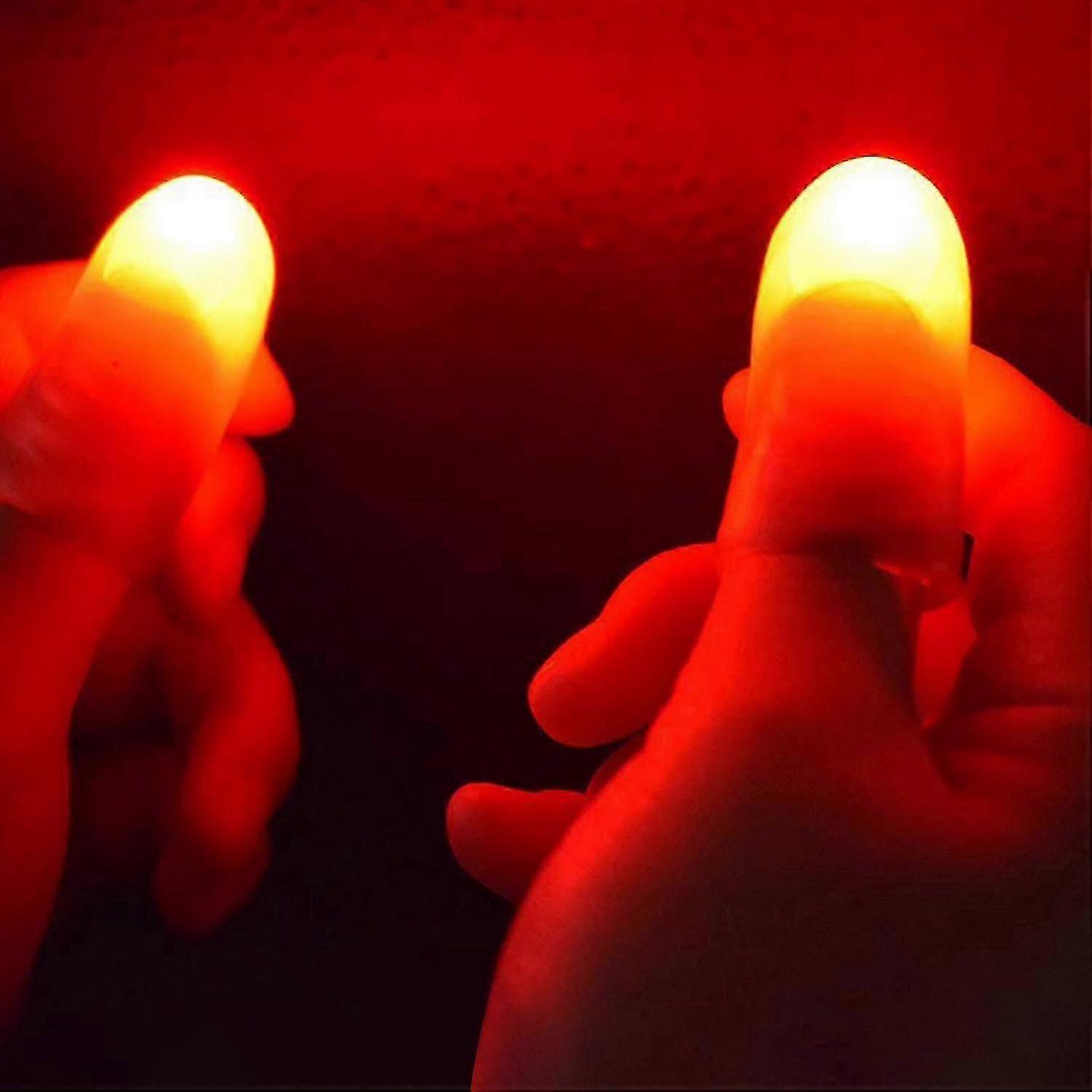 2 stk. røde LED-tommelfingerlys, lysende fingerspidser, kunstig finger, magiske tricklegetøj