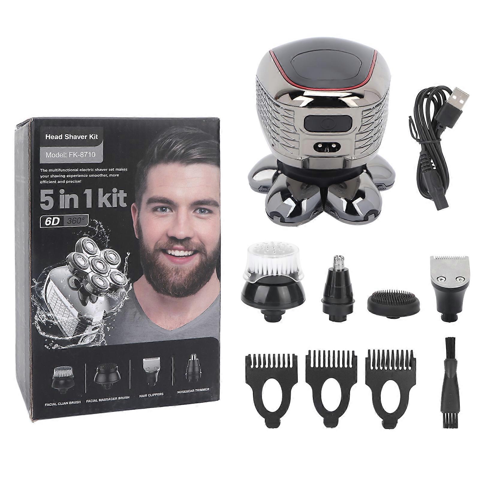 Rasoir électrique 6D 5 en 1 multifonction pour hommes, rechargeable, pour tête chauve, tondeuse à cheveux, kit de toilettage