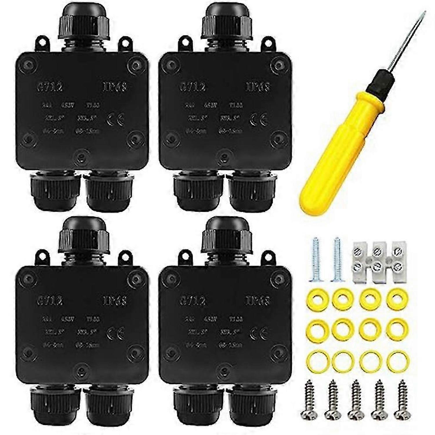 4Pcs Waterproof Junction Box 3 Way, IP68 External Waterproof Electrical Junction Box for Diameter 5m