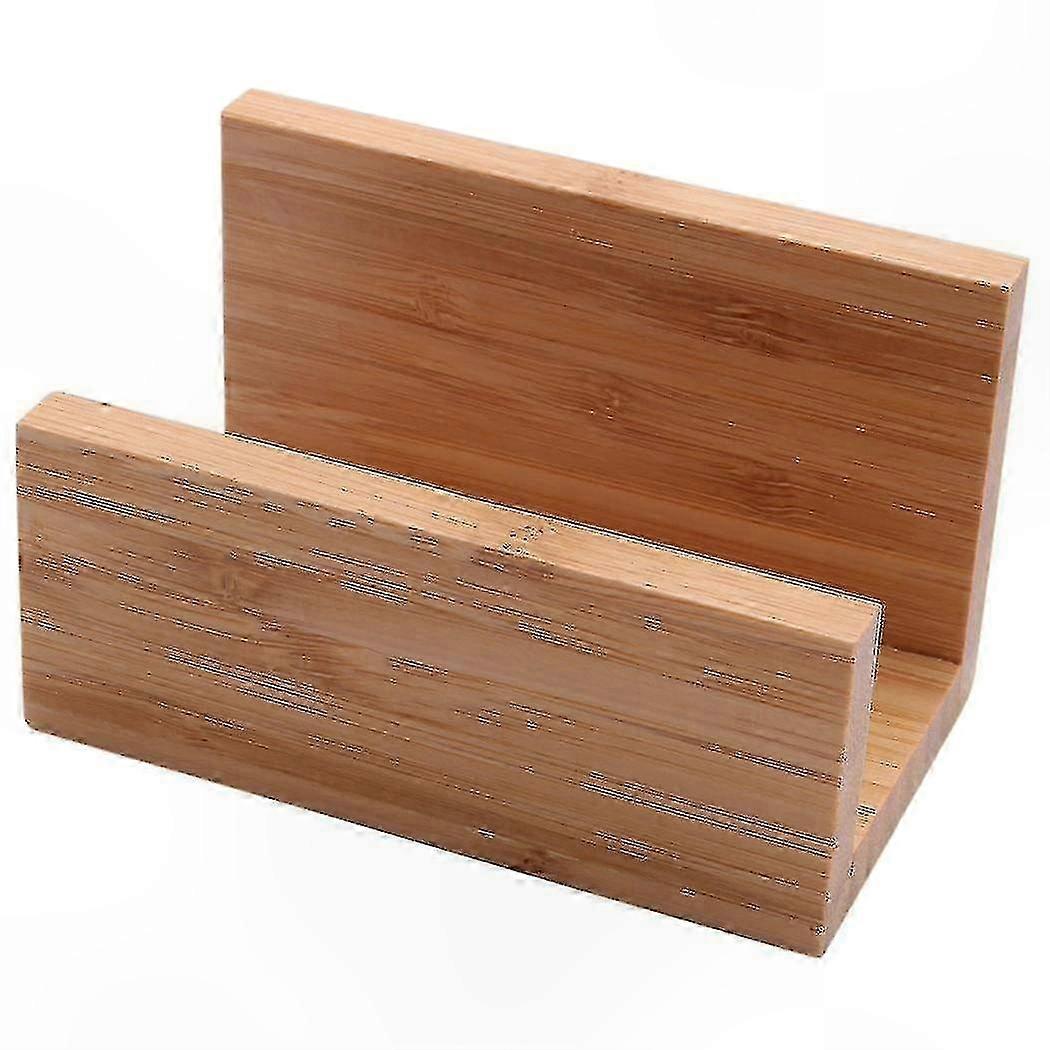 Bamboo Business Card Holder for Desk - Sturdy Office Card Display Stand