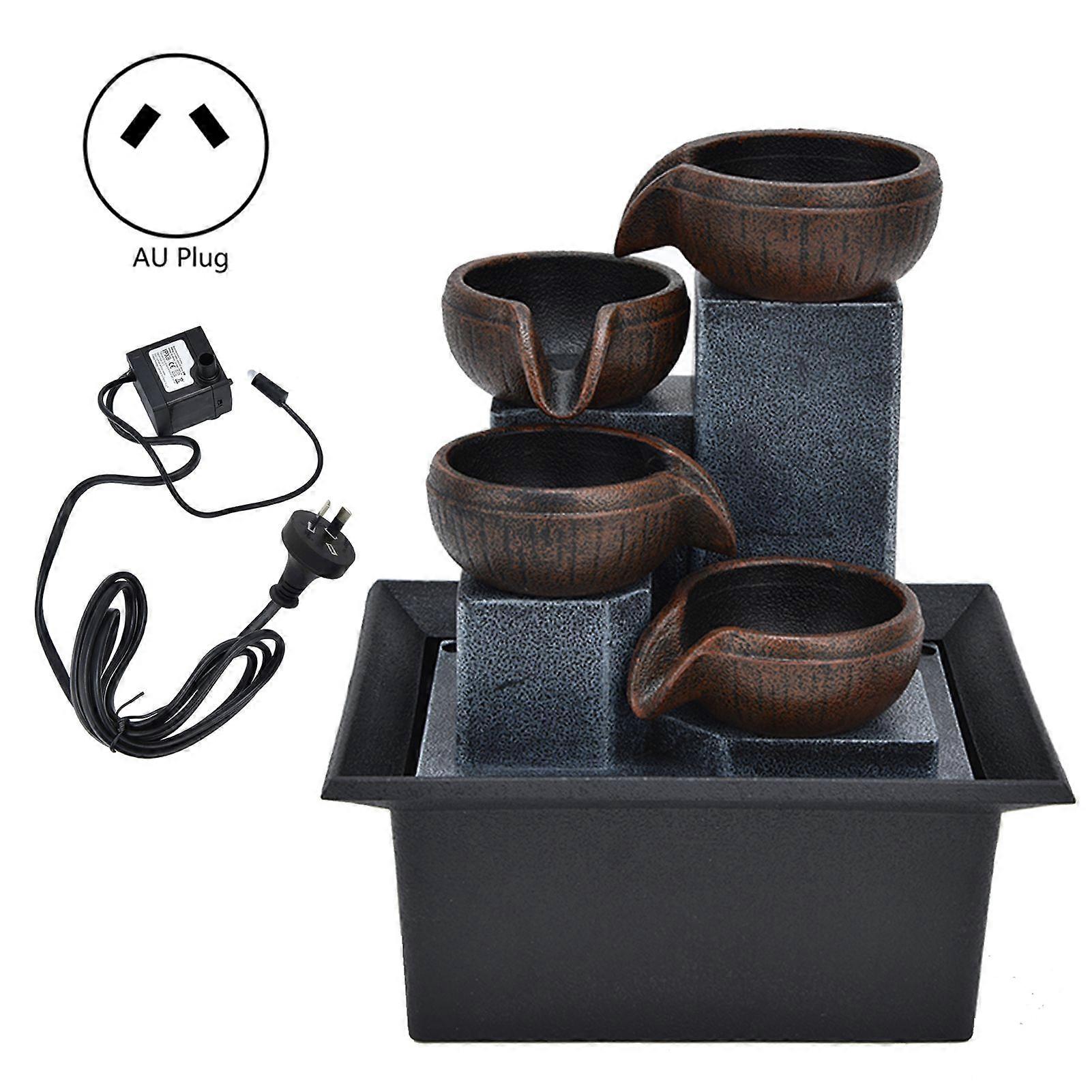 Tabletop Water Fountain with LED Yellow Light Feng Shui Relaxation Desktop Ornament DecorationAU Plug AC220240V