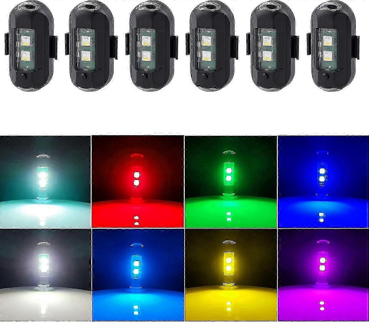6pcs Led Aircraft Strobe Lights Rechargeable Mini Led Light 8 Colors Magnetic Led Anti Collision Strobe Light Motorcycle Night Riding Flashing Light F