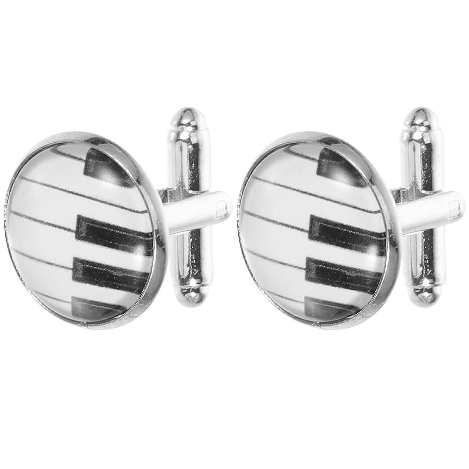 Mens Cufflinks and Studs for Tuxedo 4Pcs Silver Piano Pattern Shirt Accessory