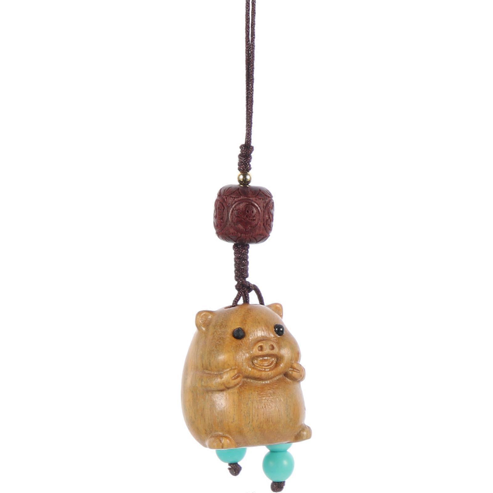 Wood Carving Pig Keychain Ornament for Keys Accessory 3Pcs Set