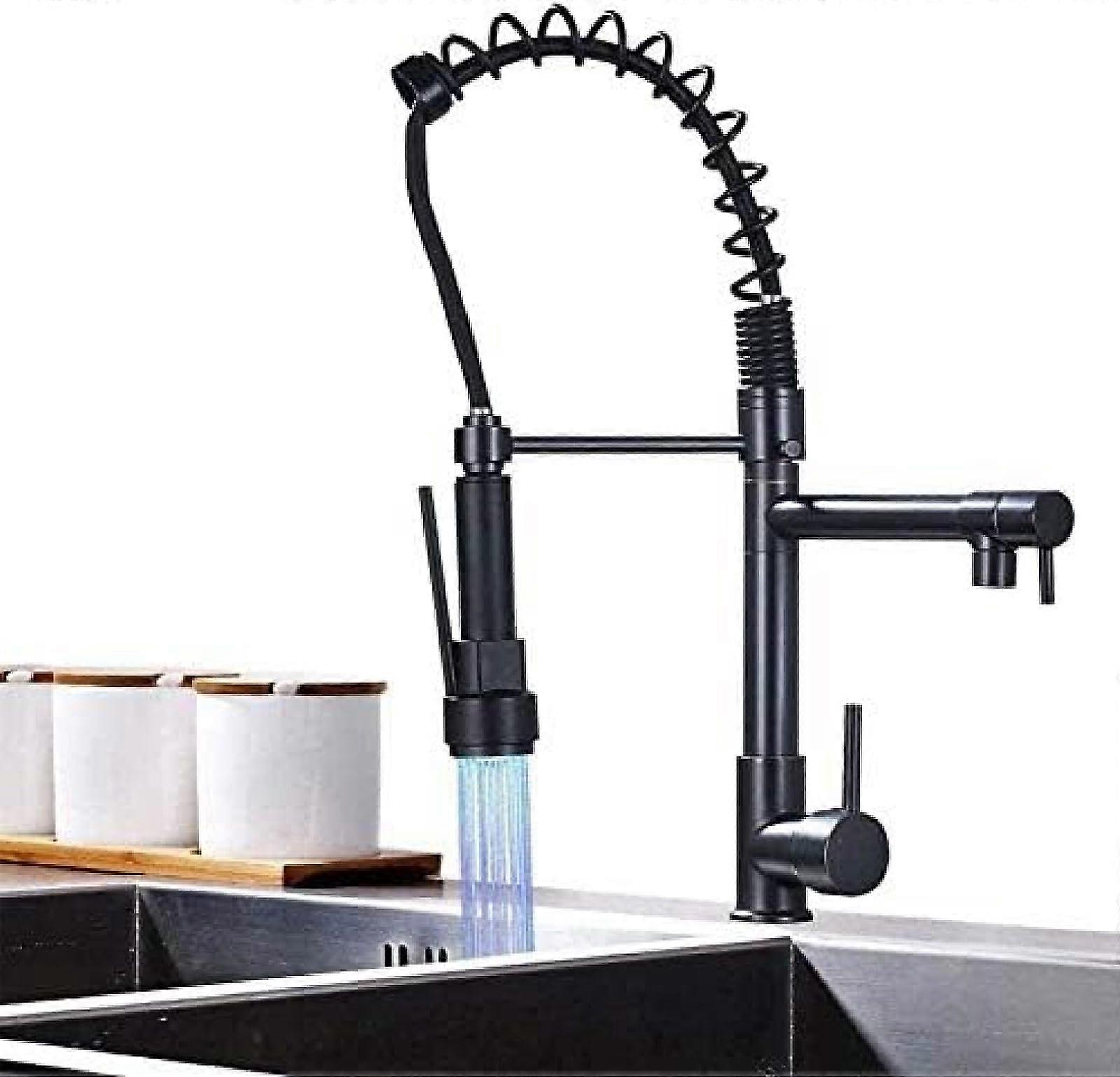 Faucet LED Spray Sink Faucet Black Finish 360Degree Swivel Modern Style