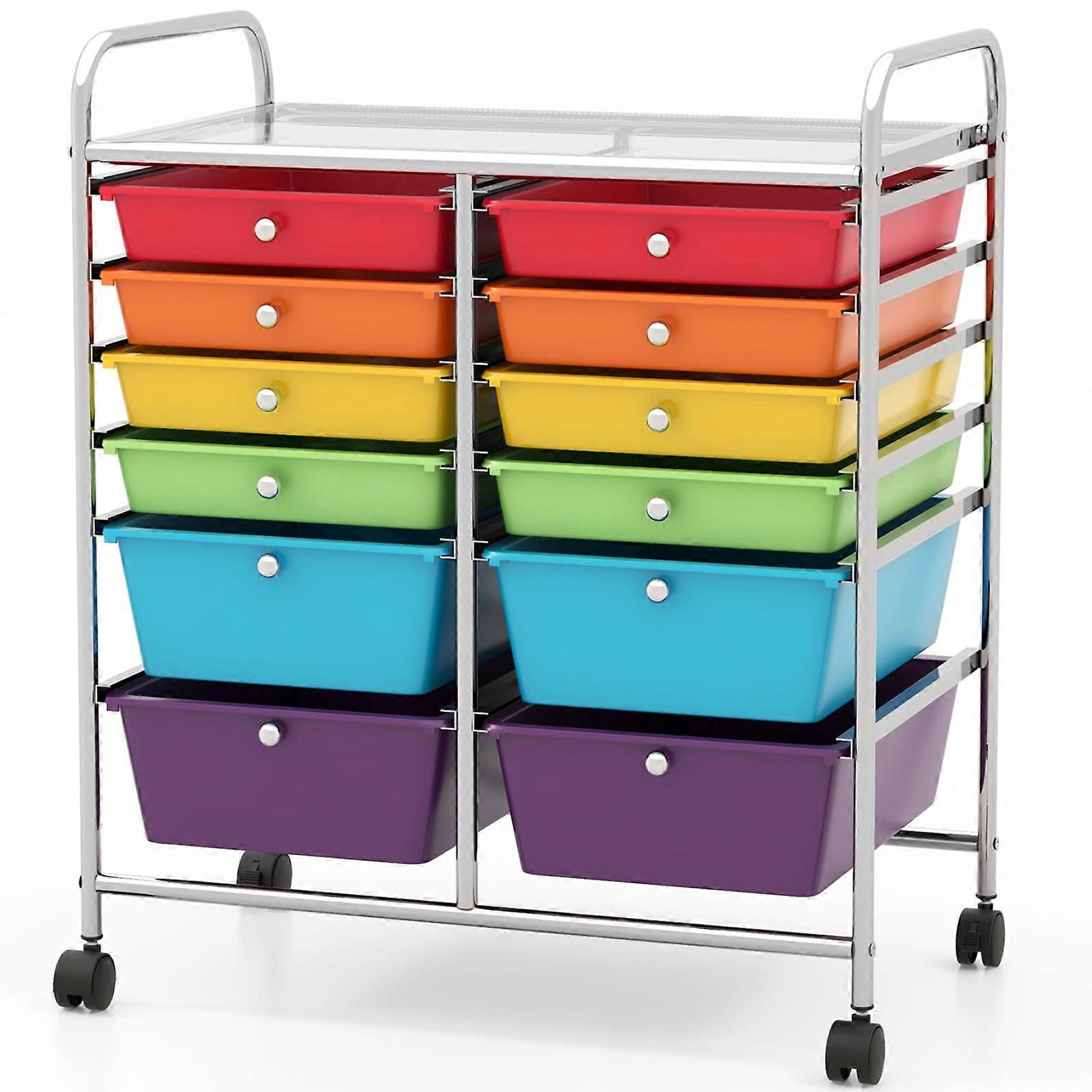12 Drawers Mobile Storage Trolley Rolling Cart With Lockable Wheels For Home Office Organisation Beauty Salon Multicolor