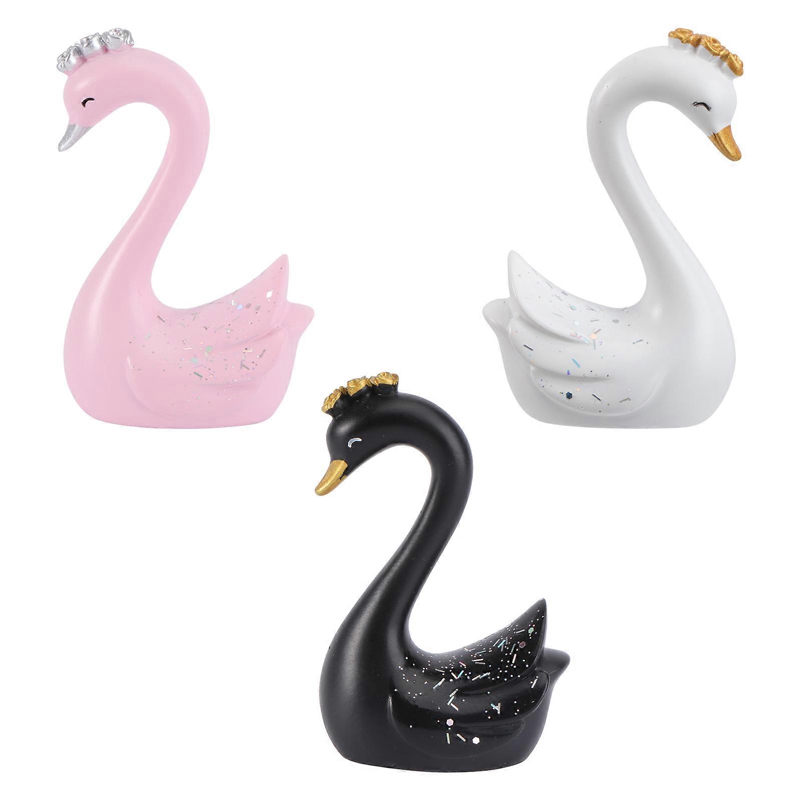 Resin Craft Swan Set Cake Decoration Elegant Design Decorative Item For DIY Projects 7cm x 3cm x 7cm 3Pcs