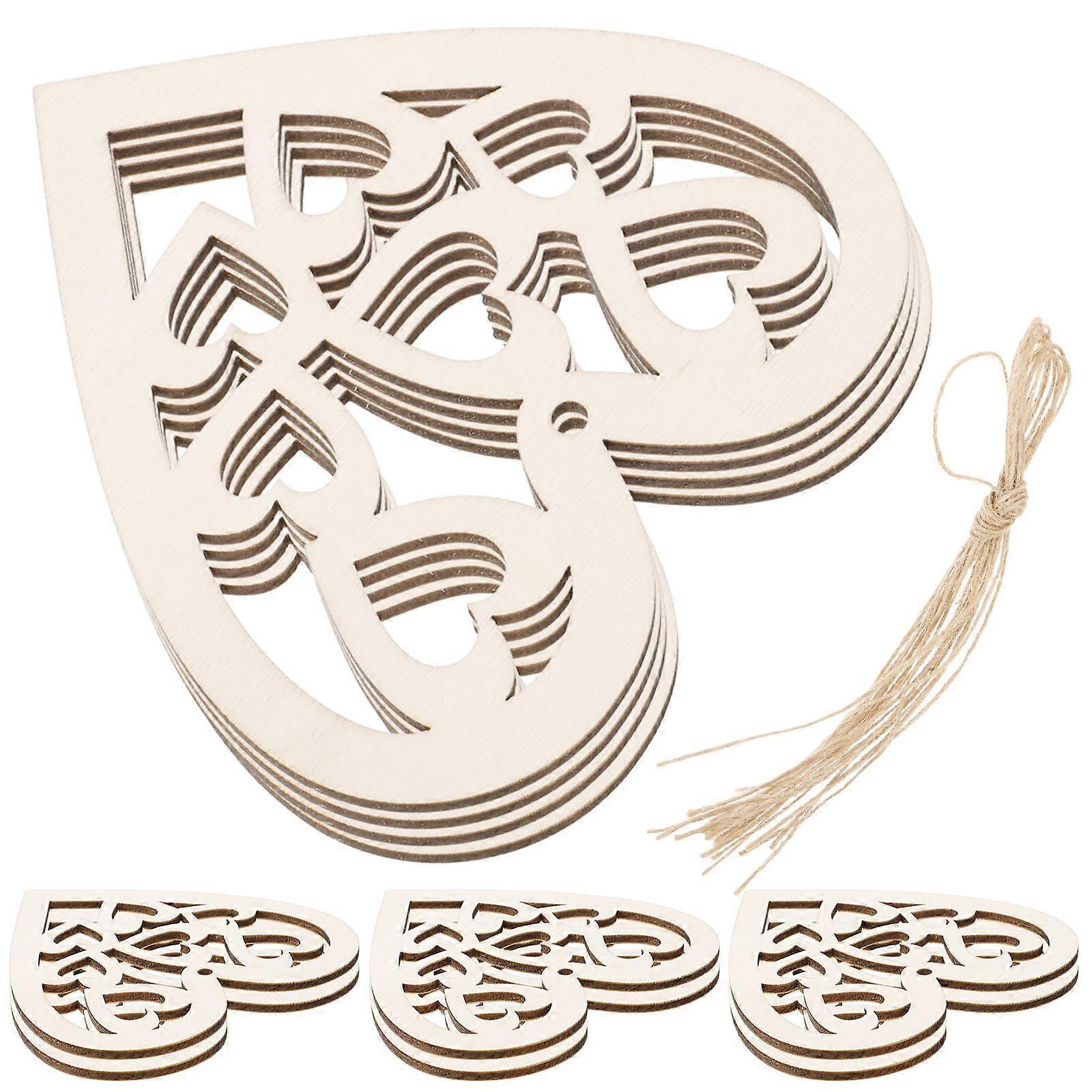 Wooden Heart Craft Embellishments Blank Heart Shaped Decorations For Craft Enthusiasts Measuring 8.00X7.50X0.20CM With Rope In Beige Color 5 Sets