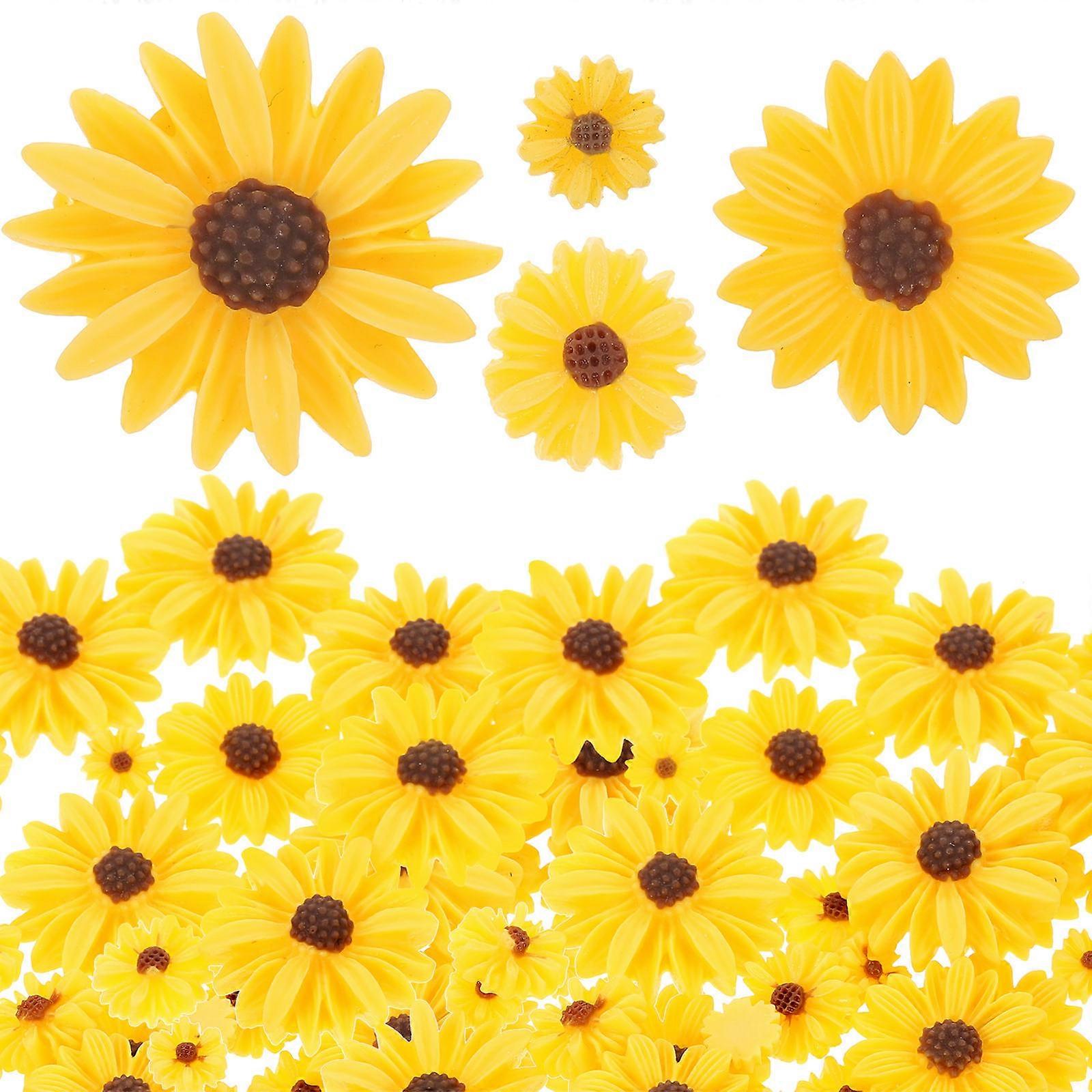 300 Pcs Daisy Shaped Embellishments For Phone Case And Headbands Suitable For DIY Crafts Featuring Lovely Yellow Resin Decor