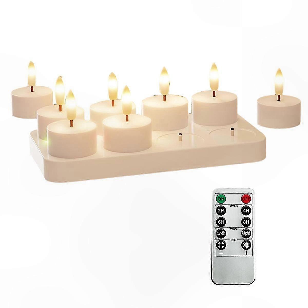 LED Tea Lights with Charging Station, 8pcs Rechargeable Flameless Candles, Remote Control Timer Battery Operated Tealights