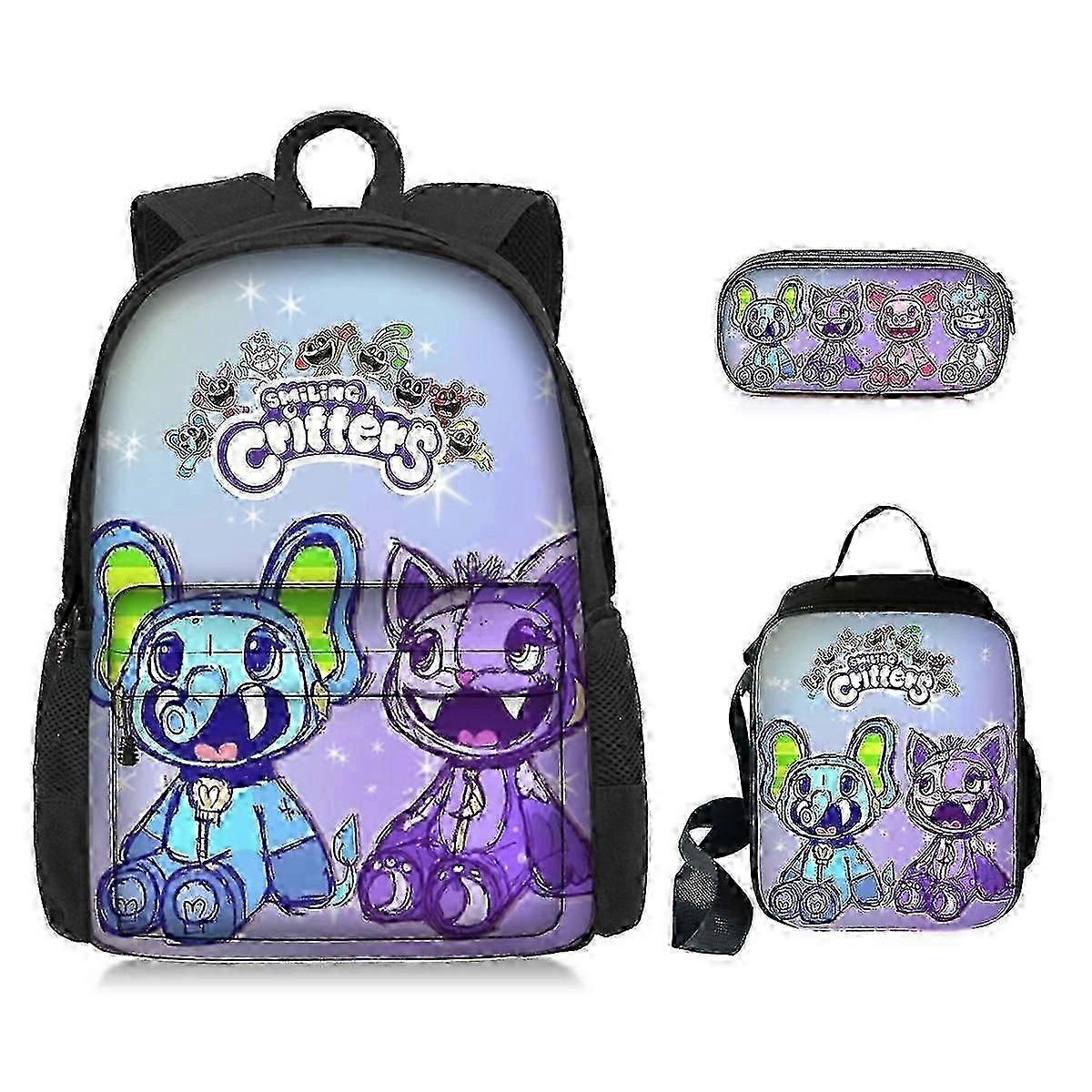 Poppy Playtime hapter 3 Smiling Critters Student Backpack Set di zaini in tre pezzi (zaino + borsa per il pranzo + astuccio) -WH