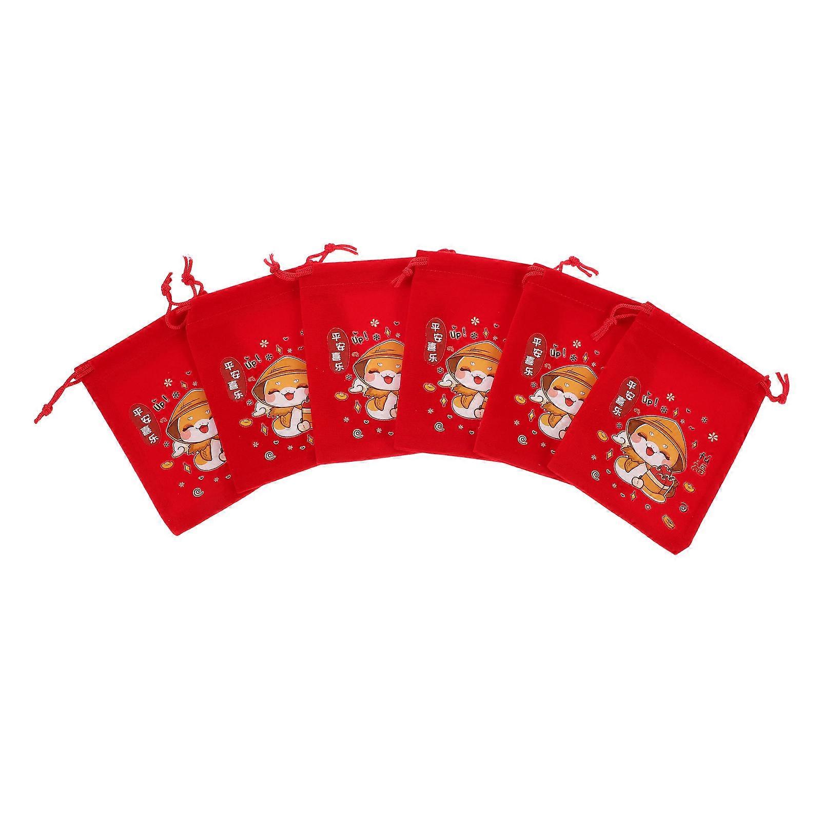 Traditional Chinese Style Gift Bags Red Rectangular Drawstring Closure For Spring Festival 30 Pcs