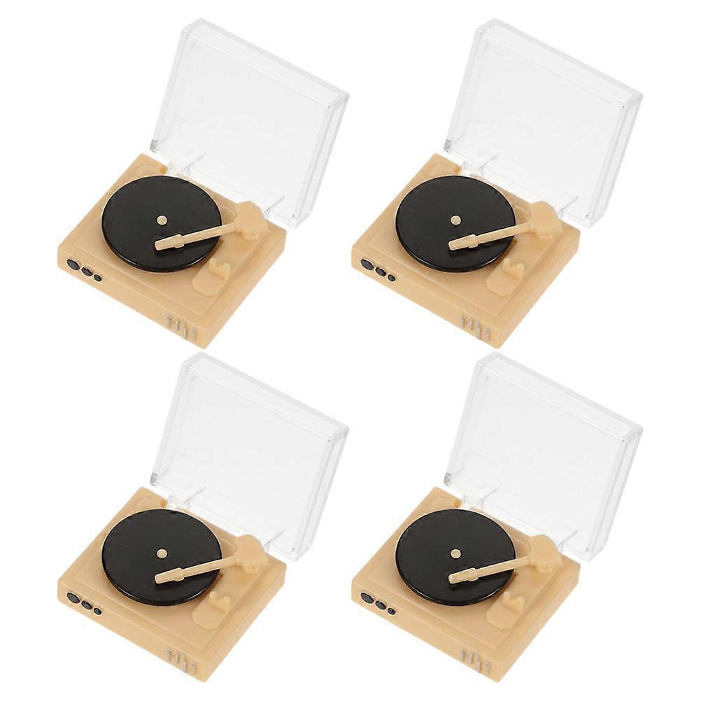 Simulation Record Player For Dollhouse Indoor Decoration Light Yellow Diy Assembly 4Pcs