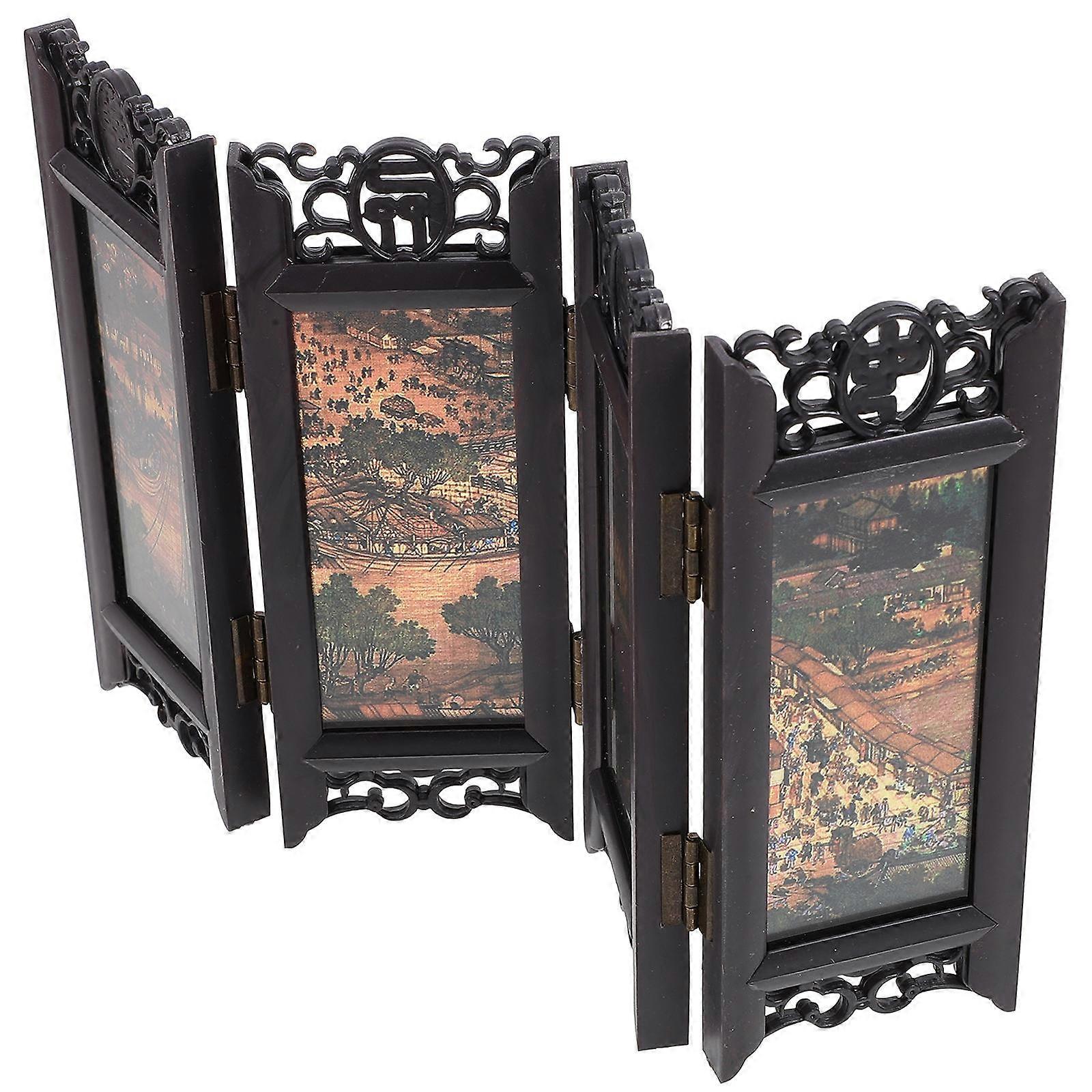 Antique Panel Screen Folding Screen Divider for Desktop Usage 3Pcs