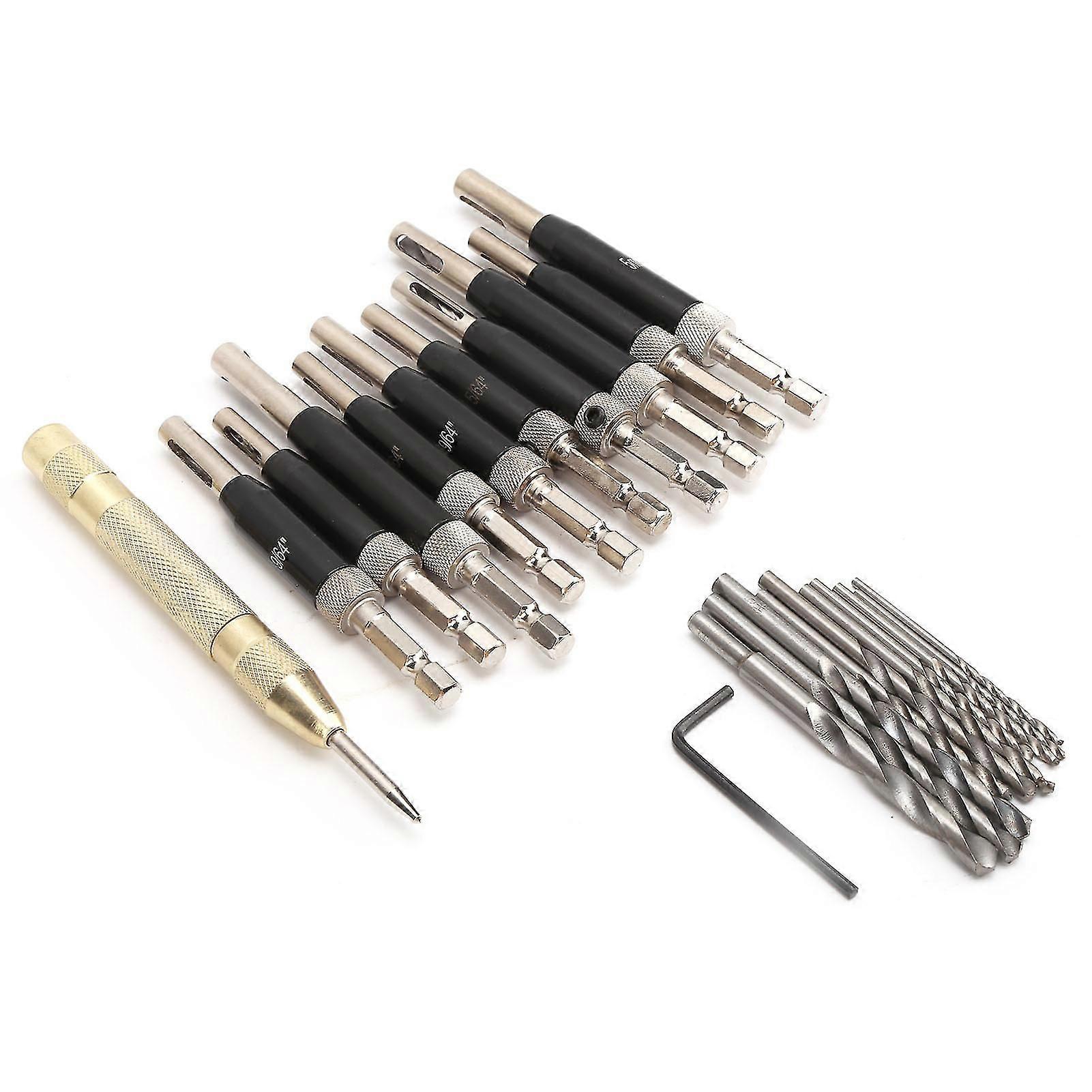 22Pcs Self-Centering Hinge Drill Bit Set with Punch, 1/4in Hex