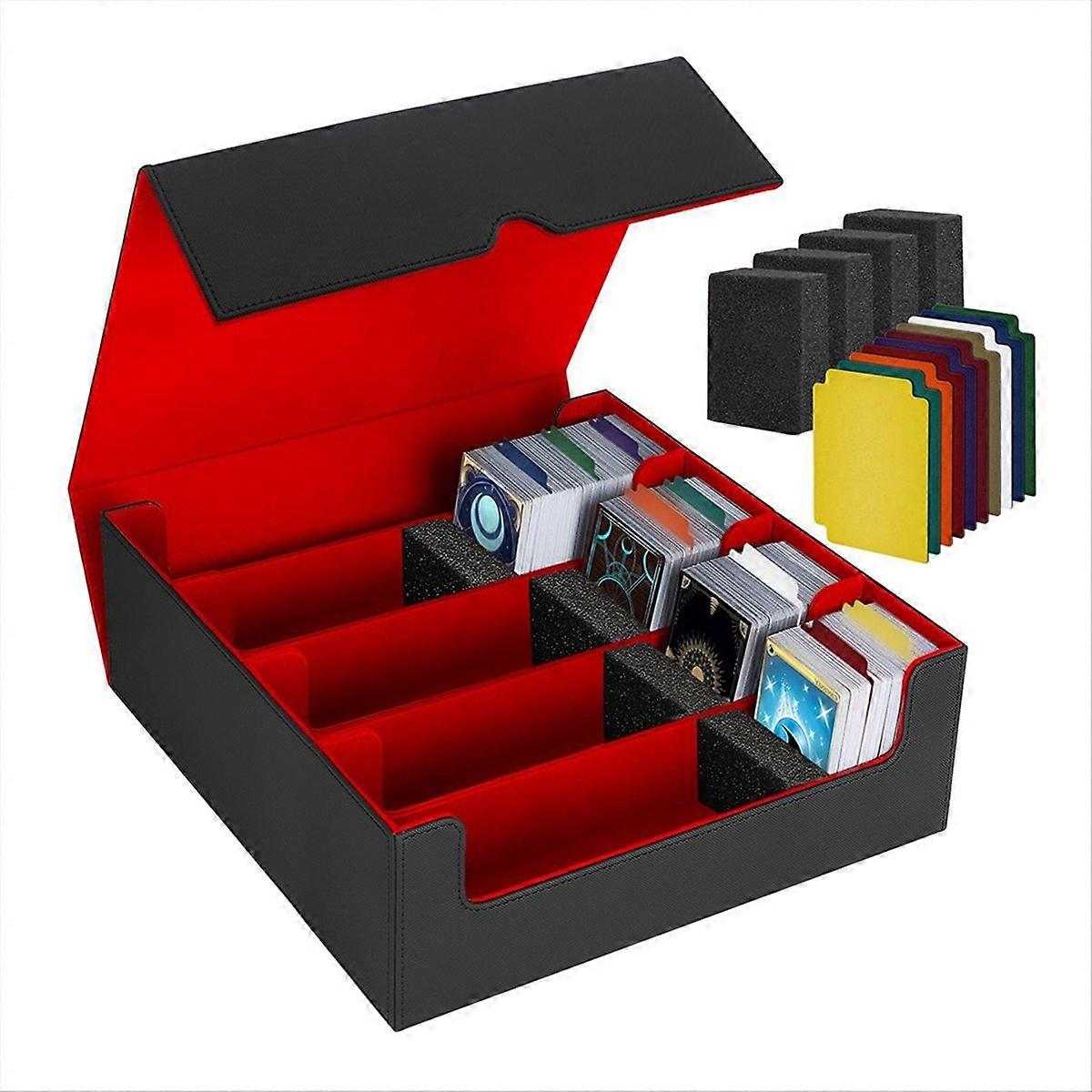 Trading Card Storage Box,4 Rows Card Deck Case ,Magnetic Closure Card Box for Game Cards Black&Red