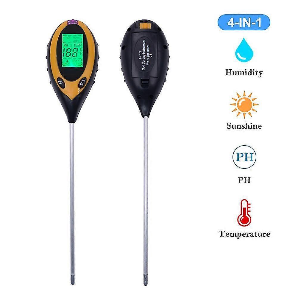 4 in 1 Soil pH and Moisture Meter, Probe with Backlight, Black
