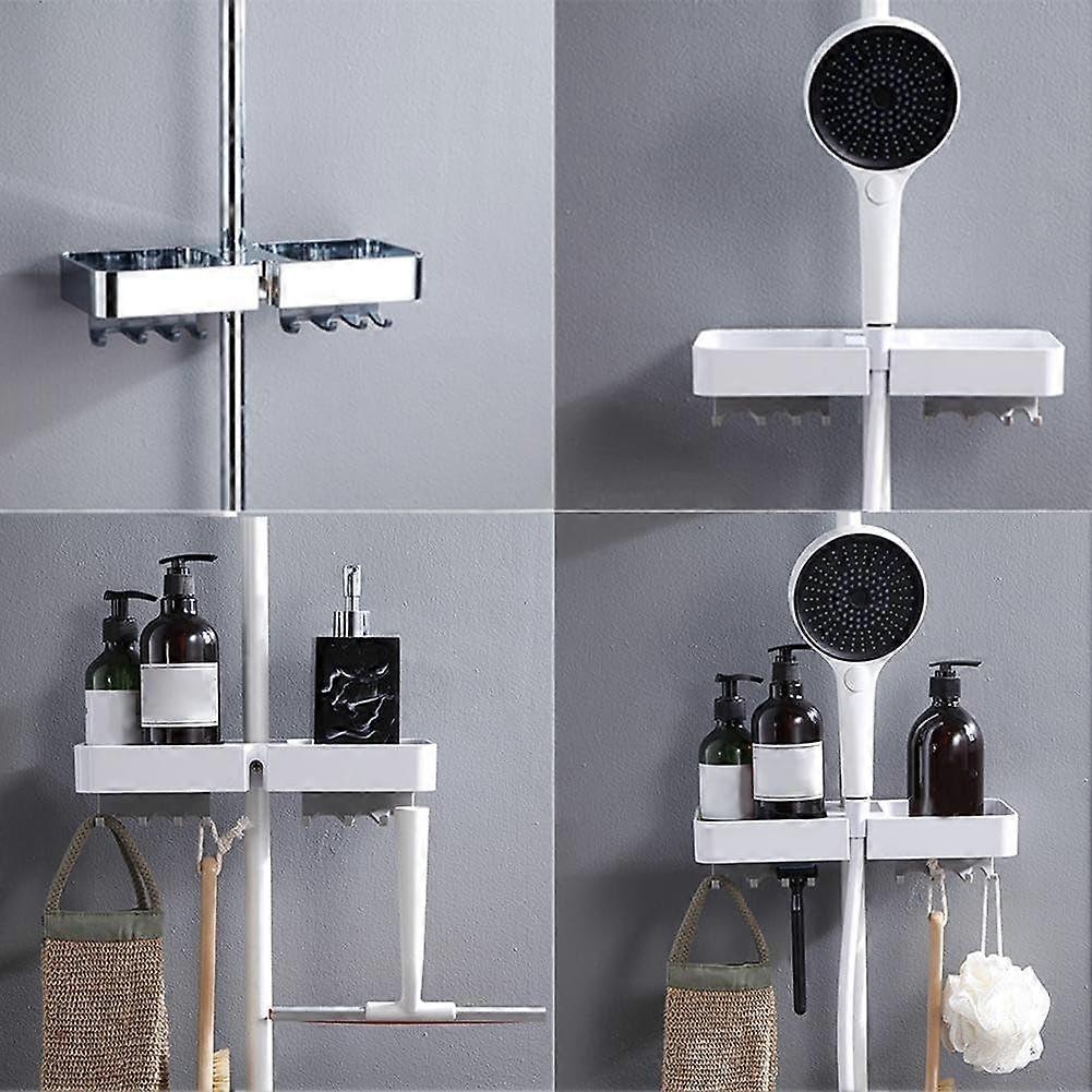 Compact No Drill Shower Shelf With Hanging Capability, White Finish, Spacious Storage
