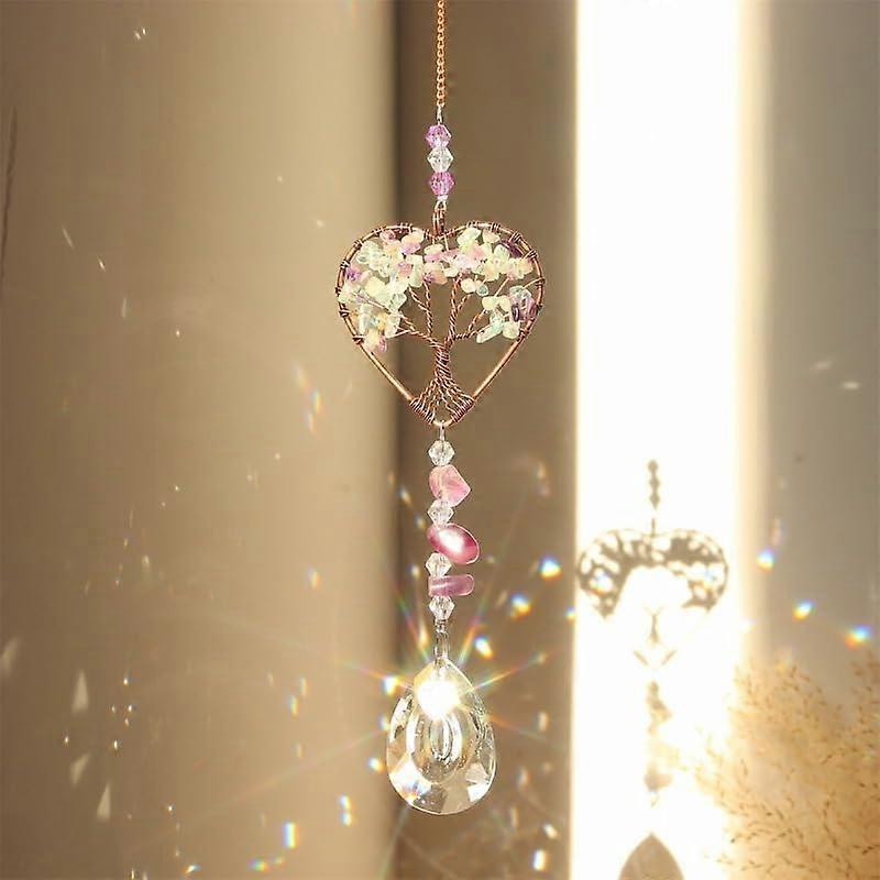 Crystal Suncatcher With Tree Of Life  Heart Shape Crystal Sun Catcher, Multicolor Prisms, 18cm Window Decor, 12 Pieces