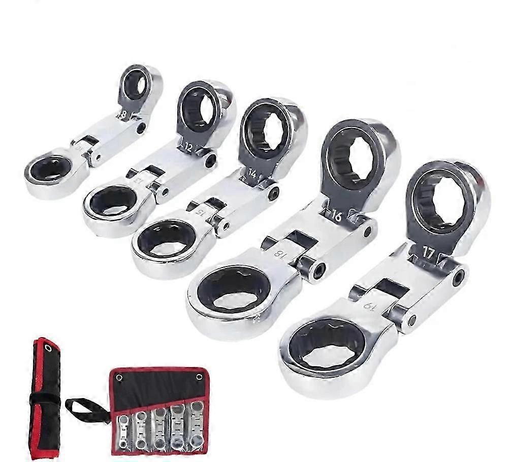 Exquisite 5pcs Flex-Head Stubby Ratcheting Combination Wrench Set Mini Wrench Set Double Box End Flex-Head Mini Spanner Set