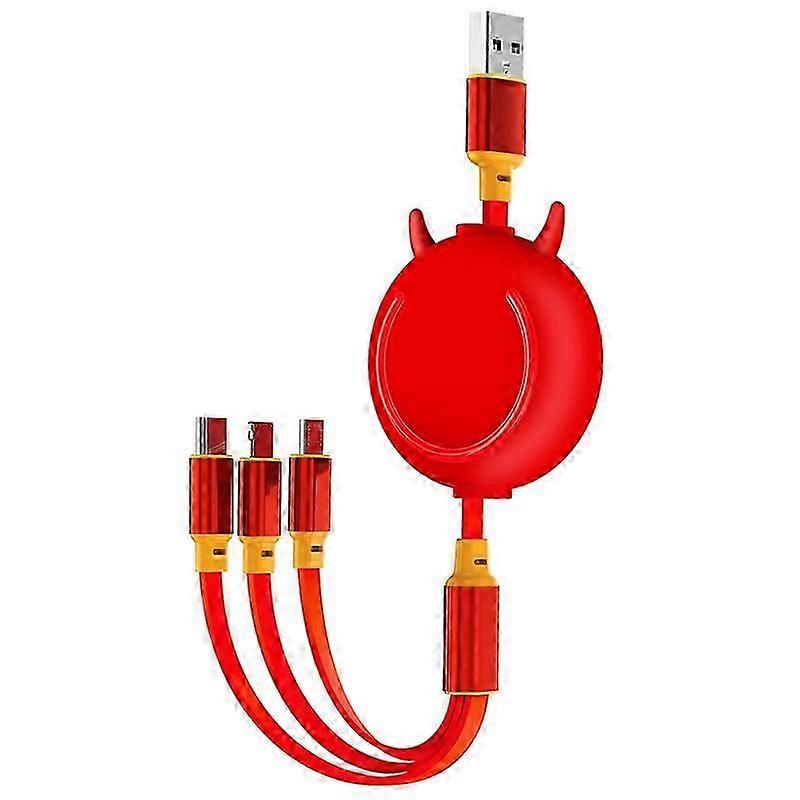 K042 1.2m 3A 3 en 1 USB vers 8 broches + USB-C / Type-C + Micro USB Bull Head Câble de données rétractable