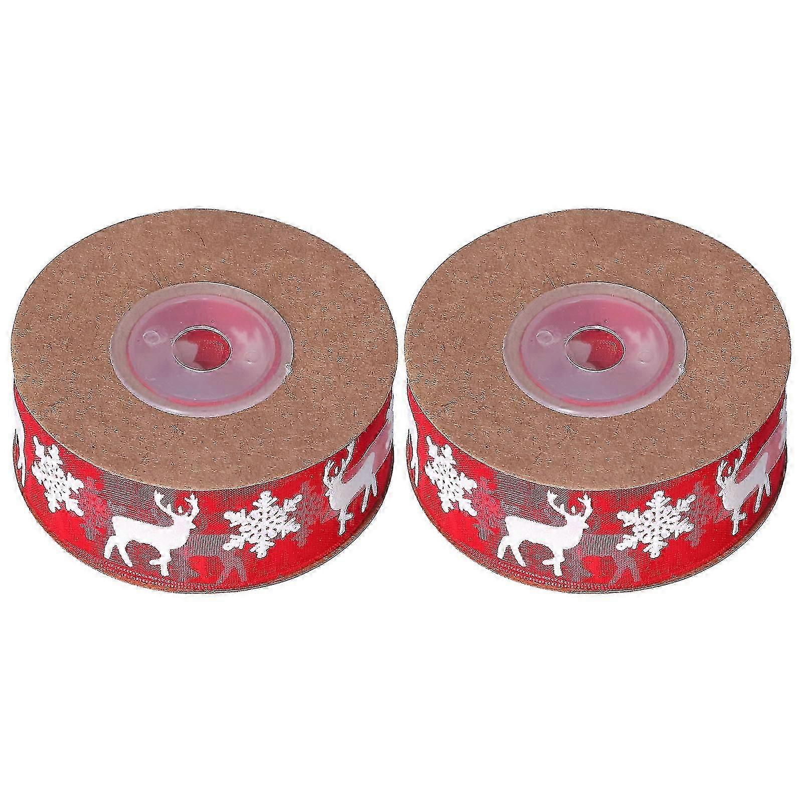 2 Rolls Christmas Ribbon Wide Print Christmas Decoration Snowflake Deer Red Ribbon