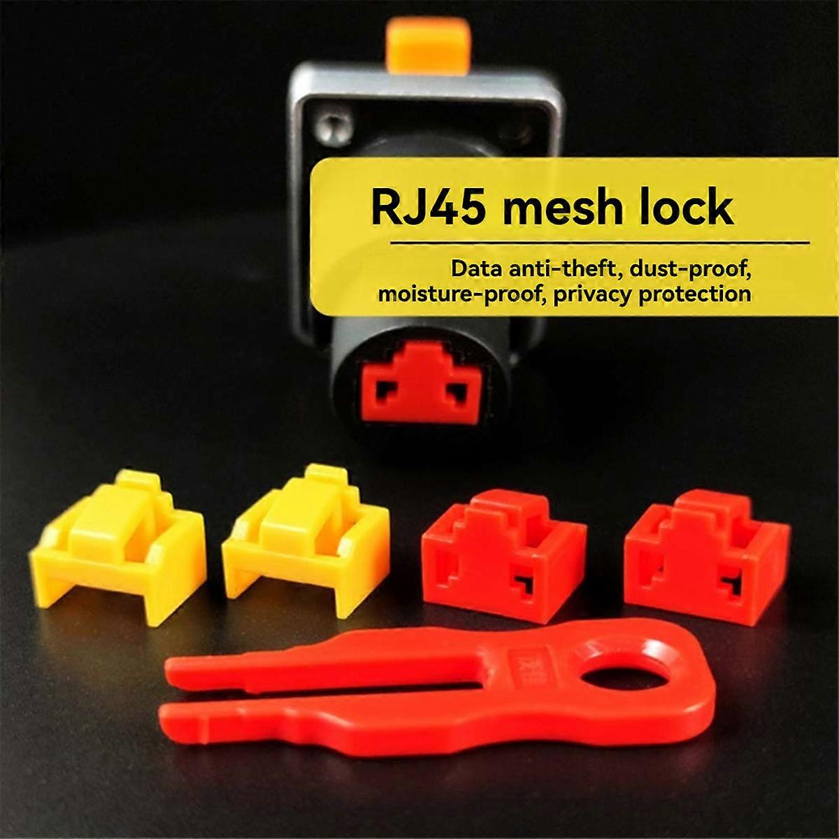 RJ45 Port Lock Kit with Key Ethernet Port Security Blocker, Anti Dust Cap Protector for Router & Computer Ports,Yellow