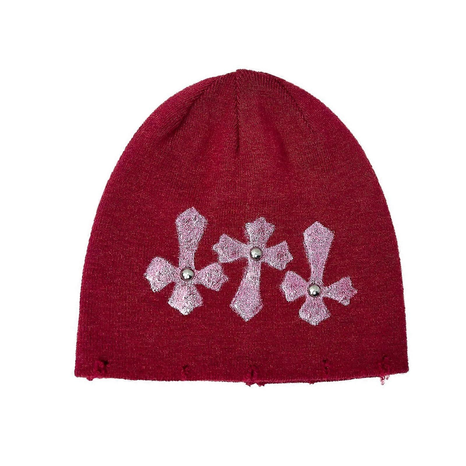 Constant Acrylic Weave Three point Studded Particulars Warm Soft Restrained Hat for Outdoor Daily Use  Burgundy