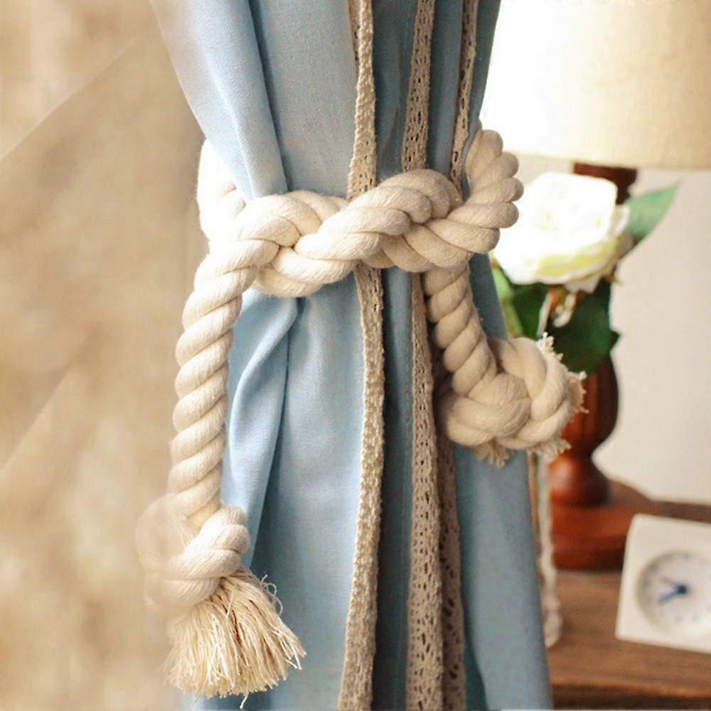 Natural Cotton Rope Curtain Tiebacks with Tassel Cord for Drapes and Windows, Beige 80cm