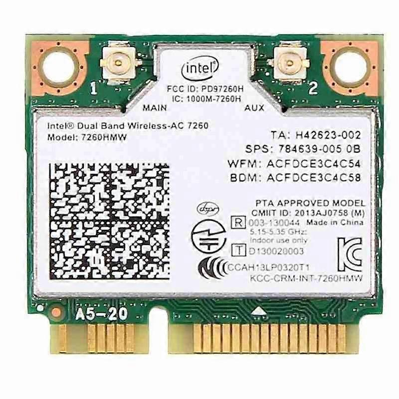 Intel 7260HMW AC 7260AC WiFi Card Dual Band 2.4G 5G 867Mbps Bluetooth 4.0 Mini PCI-E Adapter For Desktop PC Industrial Control Board